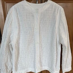 Gene Ewing BisWomen White Button-Up Jacket/Cardigan Wrinkled Rich Denim Size 2